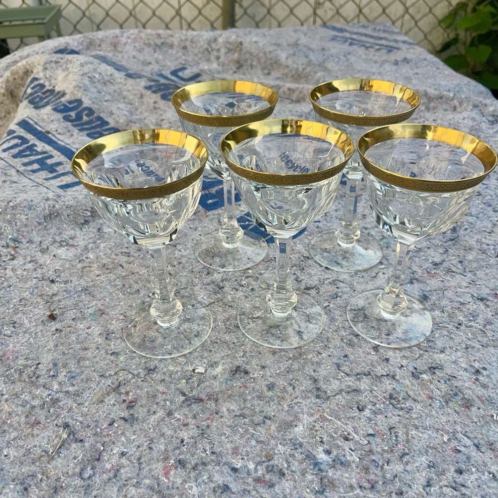Moser Gold Rimmed Crystal Cocktail Glasses – Set of 5, Elegant & Rare